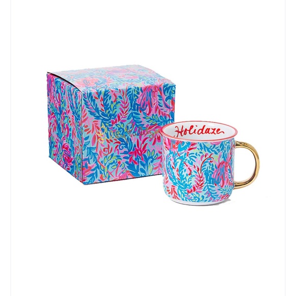 NWT/NIP Lilly Pulitzer Surf Blue. Film Flan mug Holidaze 13 ounces style 011555 - Picture 1 of 9